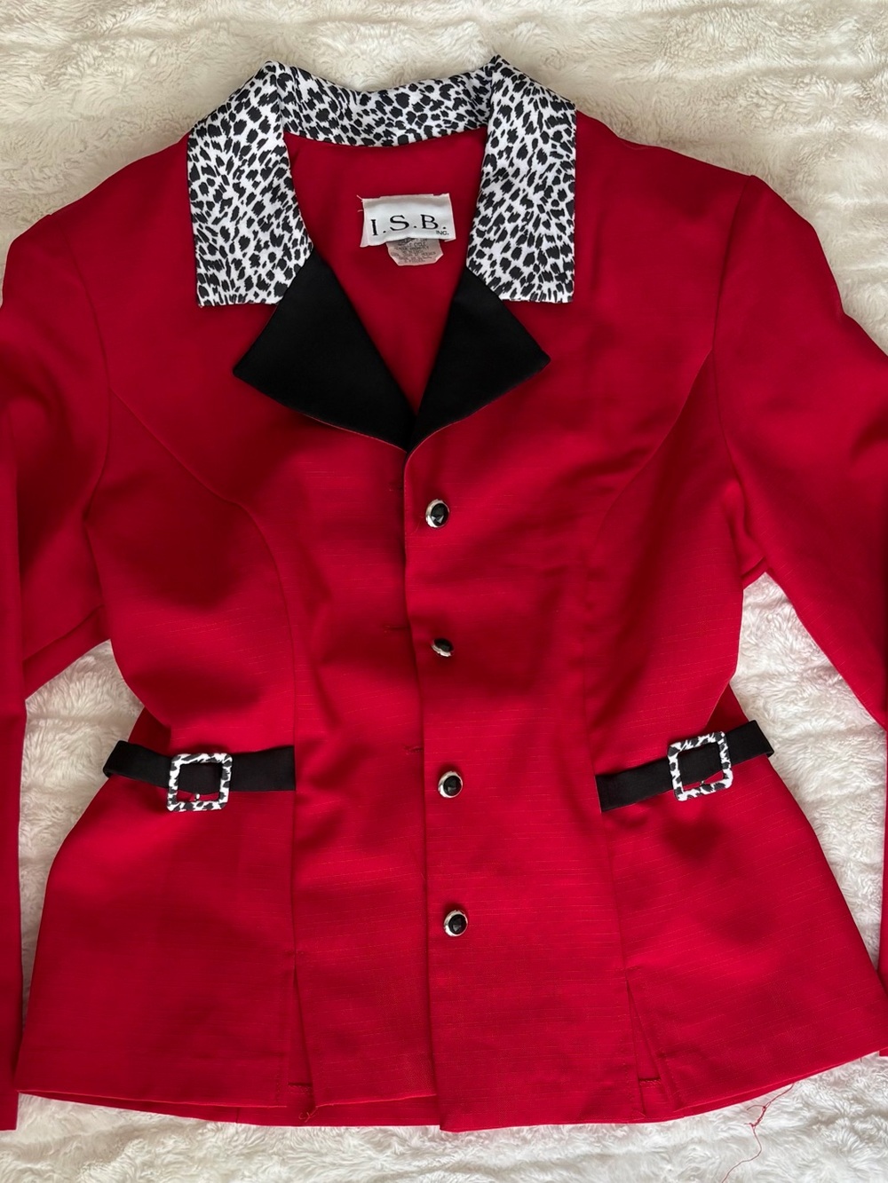 Women's Red Blazer with Contrast Animal-Print Trim
